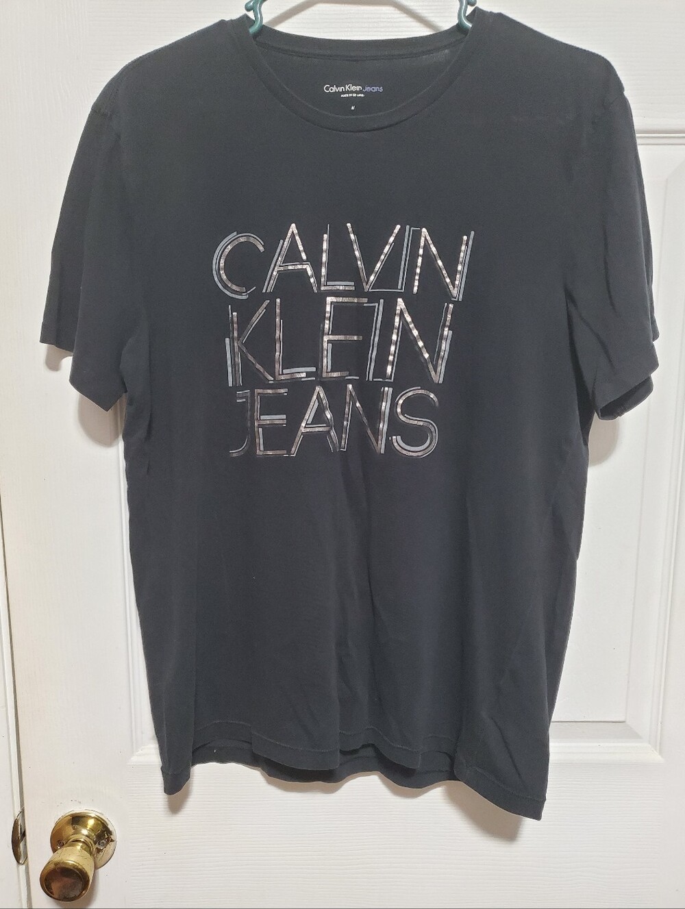 Calvin Klein Jeans Womens Black T-Shirt with Metallic Logo